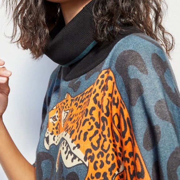 Anthropologie Conditions Apply Leopard Turtleneck Poncho Sweater - Picture 3 of 7